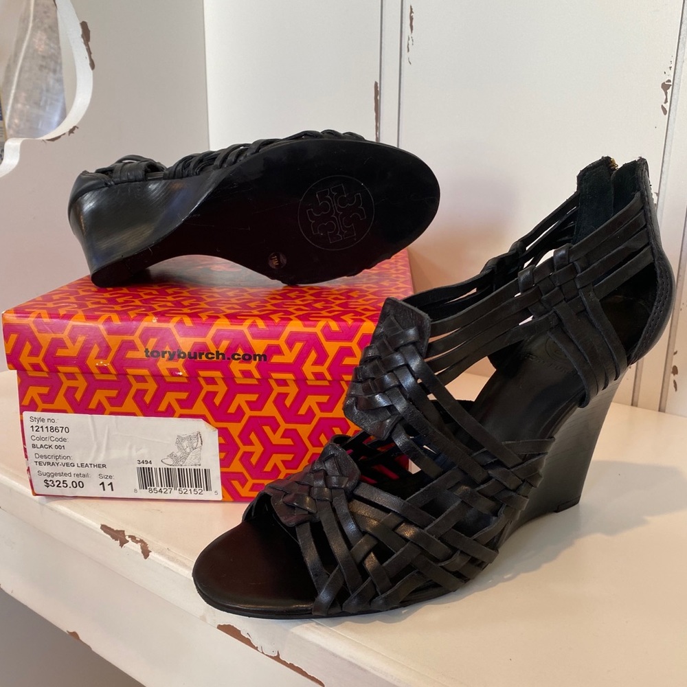 Tory Burch Black Wedge Sandals